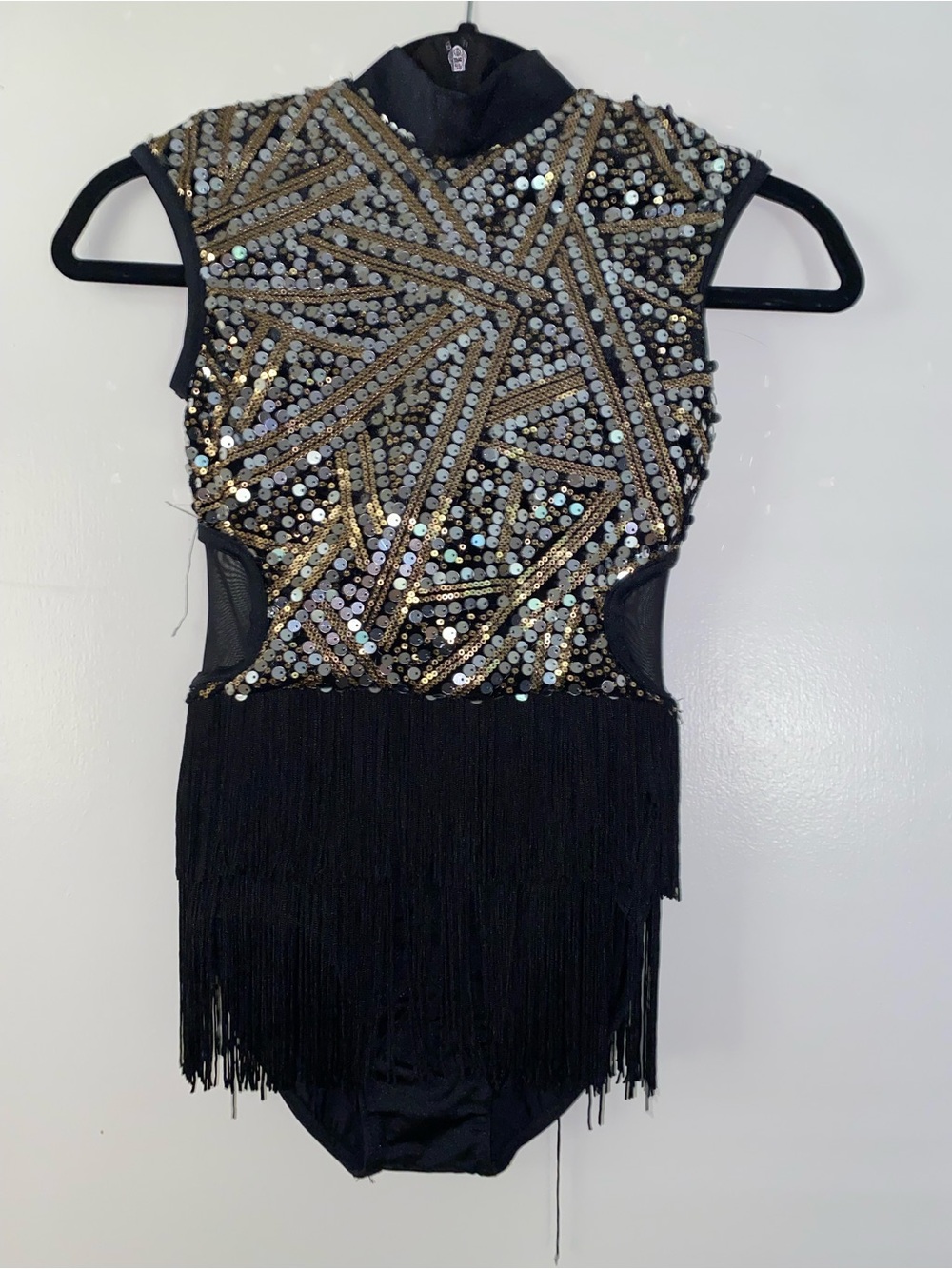 Weissman Black and Gold Sequin Fringe Dance Costume
